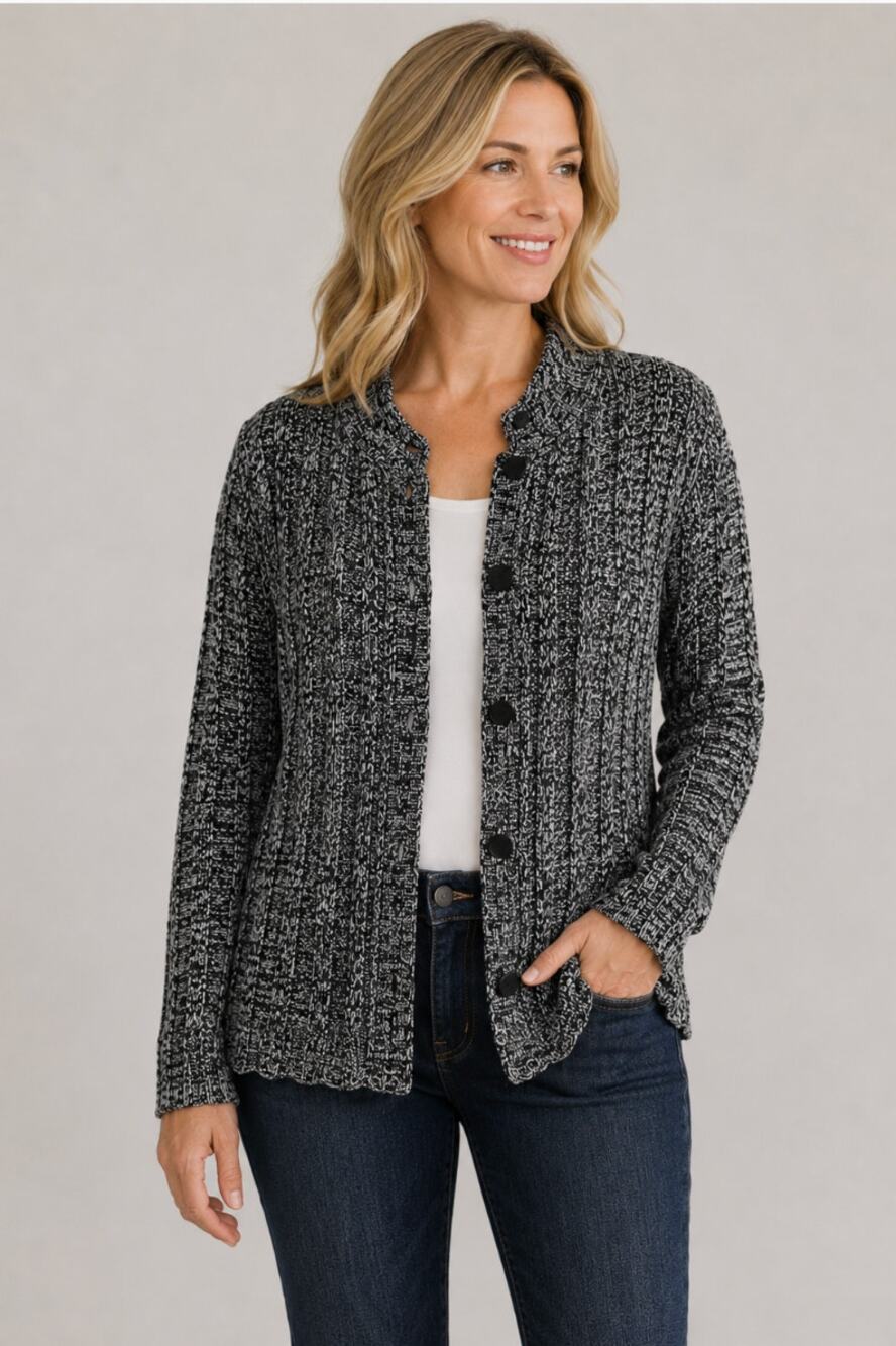 John Paul Richard Front Button Grey Acrylic Cardigan Lagenlook Coastal Grandma M
